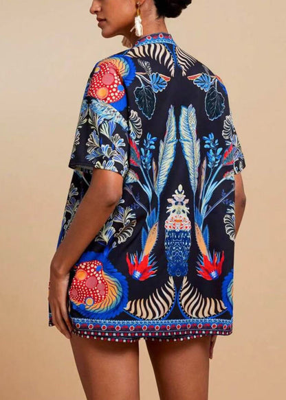 Blue Modern Pieces Neck And Shorts Royal Cardigans Two V Print