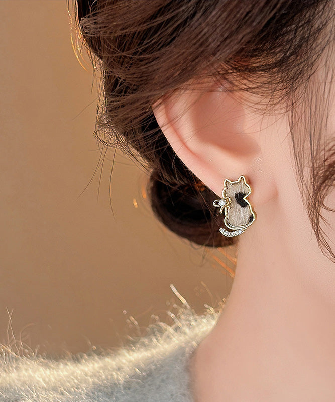 Cats Overgild Stud Little Srerling Silver Modern Earrings Zircon