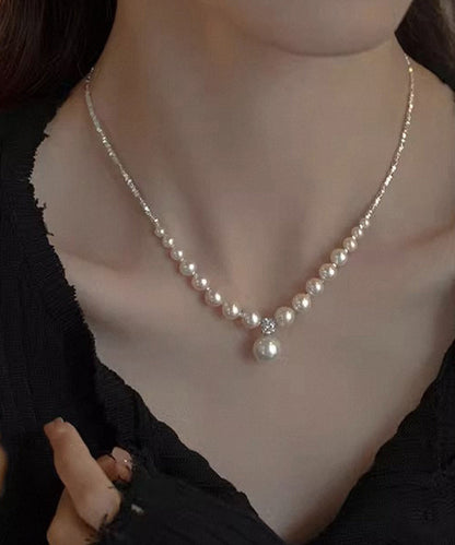 Collier pendentif en cuivre blanc moderne avec perles et zircons ZZ072