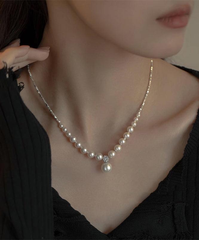 Collier pendentif en cuivre blanc moderne avec perles et zircons ZZ072