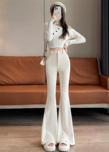 Moderne weiße Slim Fit Schlaghose aus Baumwolle Frühling YP002