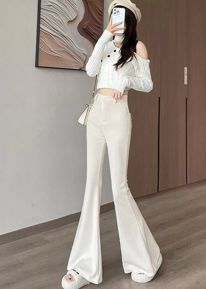 Moderne weiße Slim Fit Schlaghose aus Baumwolle Frühling YP002