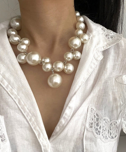 Collier de princesse en perles de raisin en acier inoxydable blanc moderne WQ013