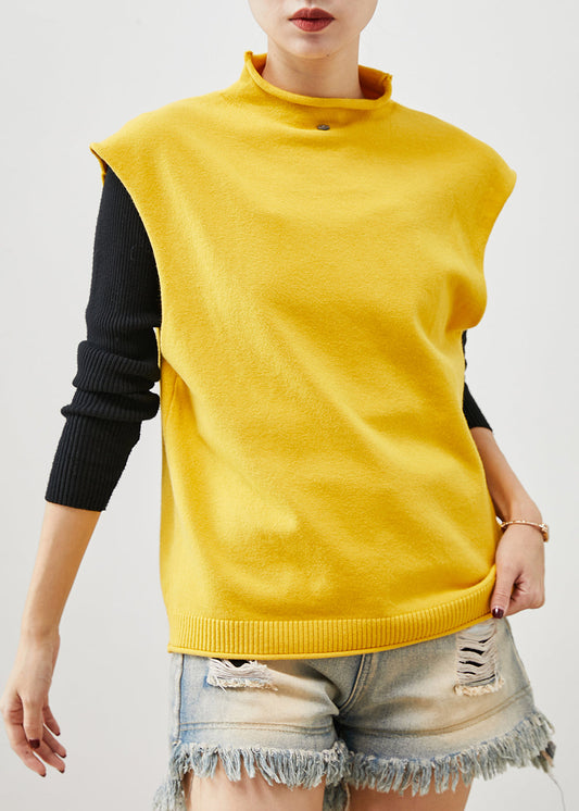 Modern Yellow Turtle Neck Knit Vest Top Spring YU1064