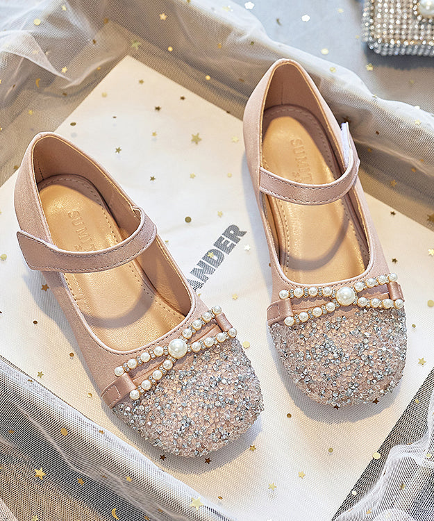 Perle Nagel Flache Rosa Schnalle Baby Zirkon Faux Schuhe Mädchen Leder