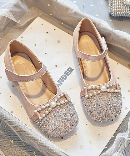 Perle Nagel Flache Rosa Schnalle Baby Zirkon Faux Schuhe Mädchen Leder