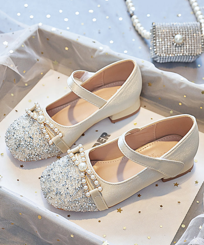 Perle Nagel Flache Rosa Schnalle Baby Zirkon Faux Schuhe Mädchen Leder