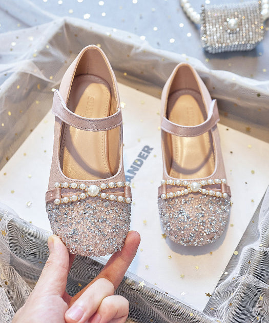 Perle Nagel Flache Rosa Schnalle Baby Zirkon Faux Schuhe Mädchen Leder