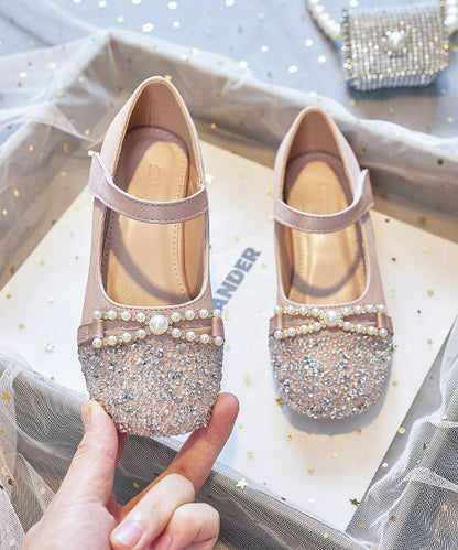 Perle Nagel Flache Rosa Schnalle Baby Zirkon Faux Schuhe Mädchen Leder