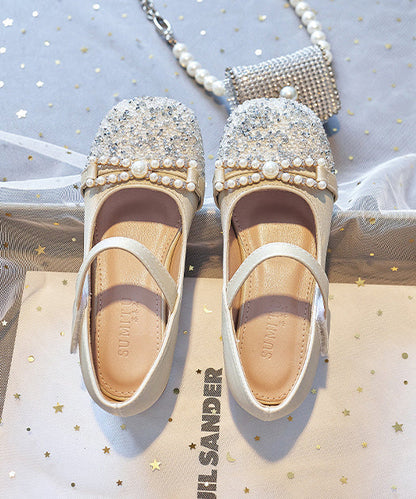 Perle Nagel Flache Rosa Schnalle Baby Zirkon Faux Schuhe Mädchen Leder