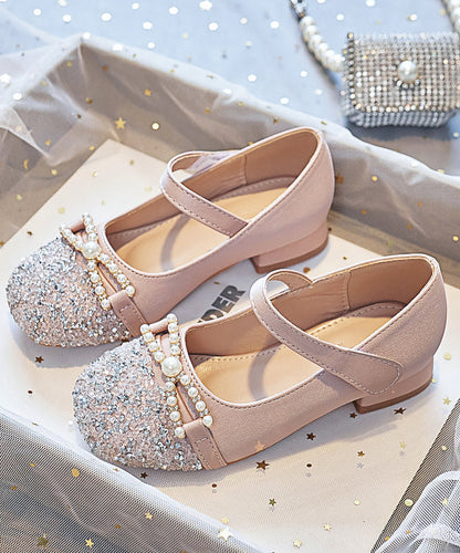 Perle Nagel Flache Rosa Schnalle Baby Zirkon Faux Schuhe Mädchen Leder