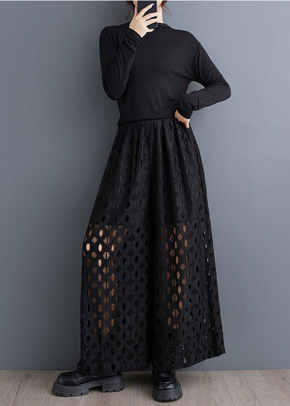 Pantalon d'été noir naturel à jambes creuses, pantalon large