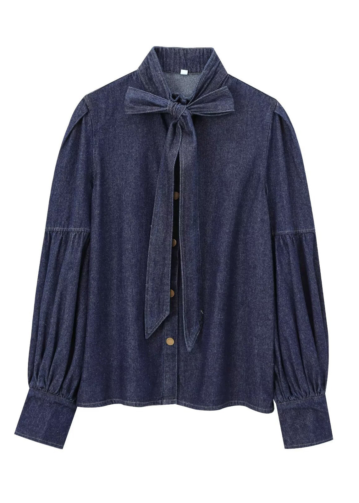 Hemd Natural Spring Dark Denim Stehkragen mit Schleife und blauem Patchwork