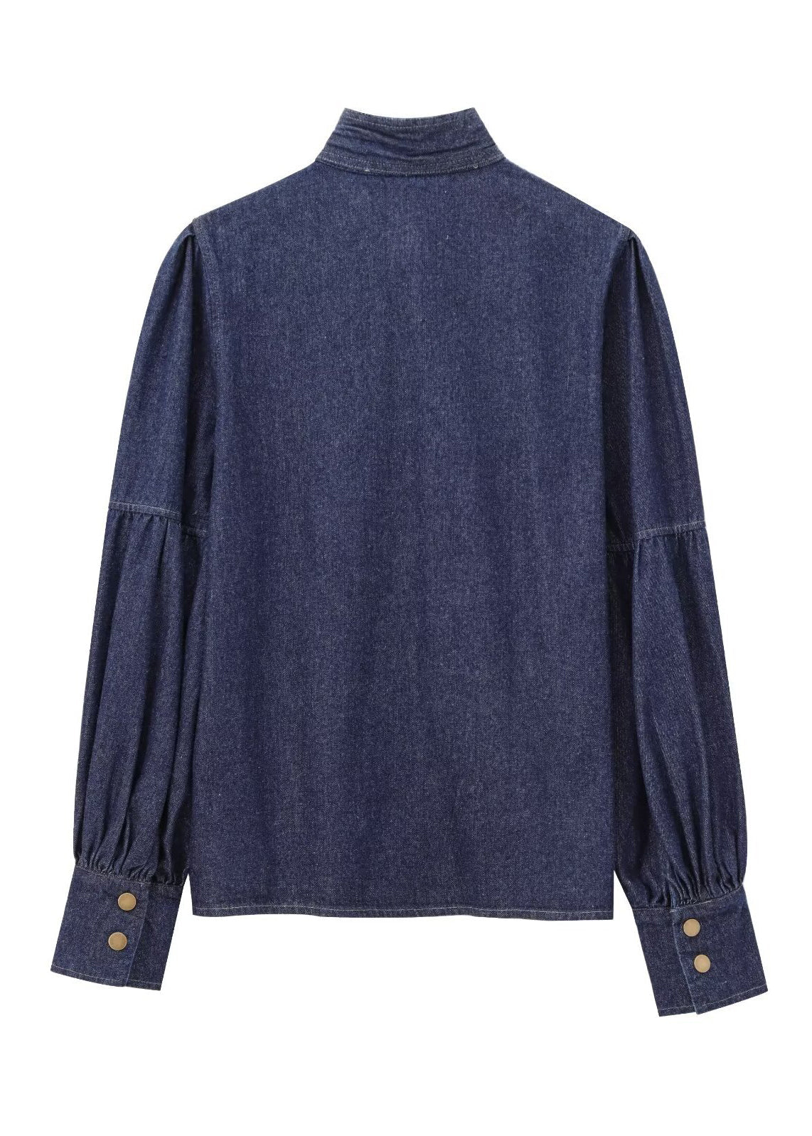 Hemd Natural Spring Dark Denim Stehkragen mit Schleife und blauem Patchwork