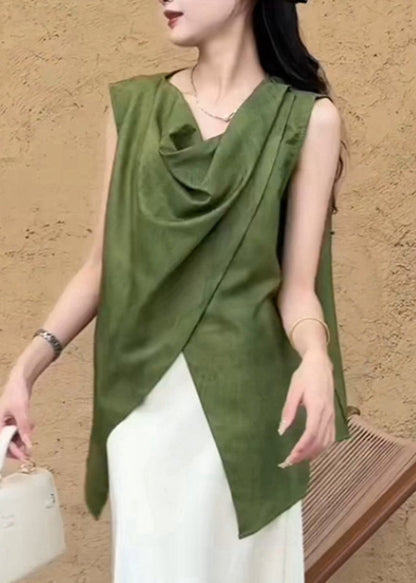 Chemise unie asymétrique naturelle verte d'été
