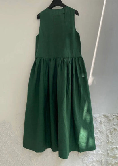 Robe longue unie patchwork vert naturel été QB023