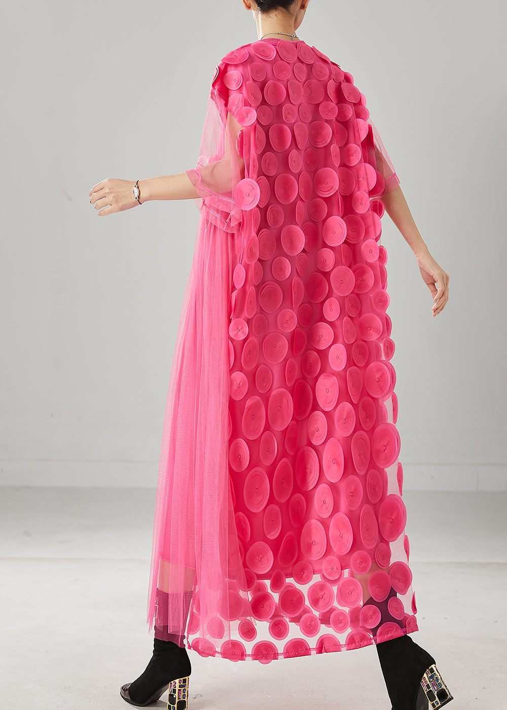 Natural Pink Asymmetrical Patchwork Tulle Maxi Dress Summer YU1014