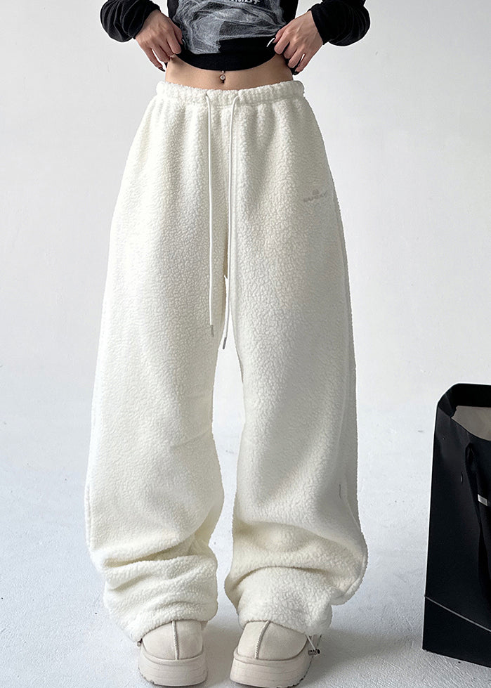 Natural White Elastic Waist Drawstring Beam Pants Spring TA060