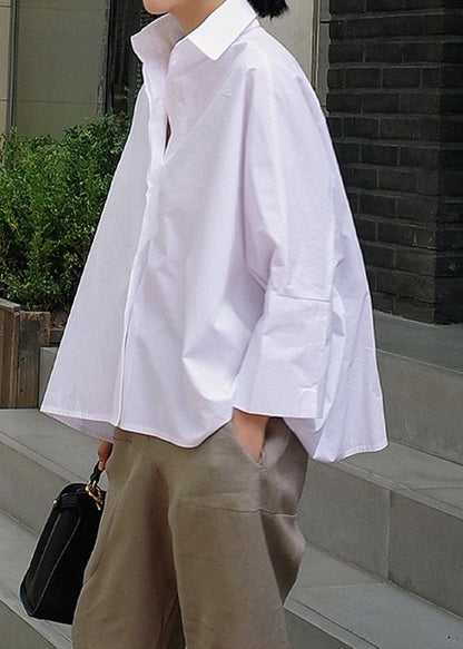 Natural Collar White Shirts Solid Spring Peter Pan