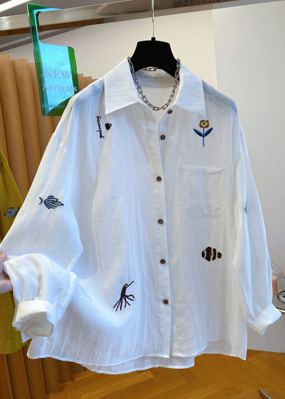 Peter Shirt Yellow Collar Natural Cotton Pan Embroidered Tops