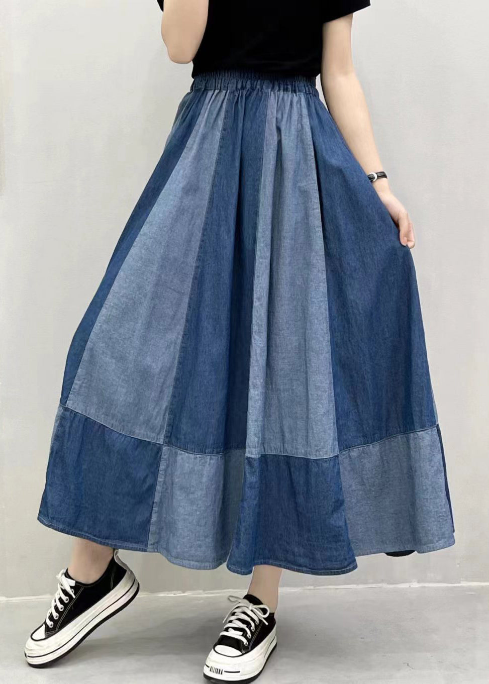 Jupes oversize en denim patchwork, ourlet large, pantalon d'été bleu marine supplémentaire