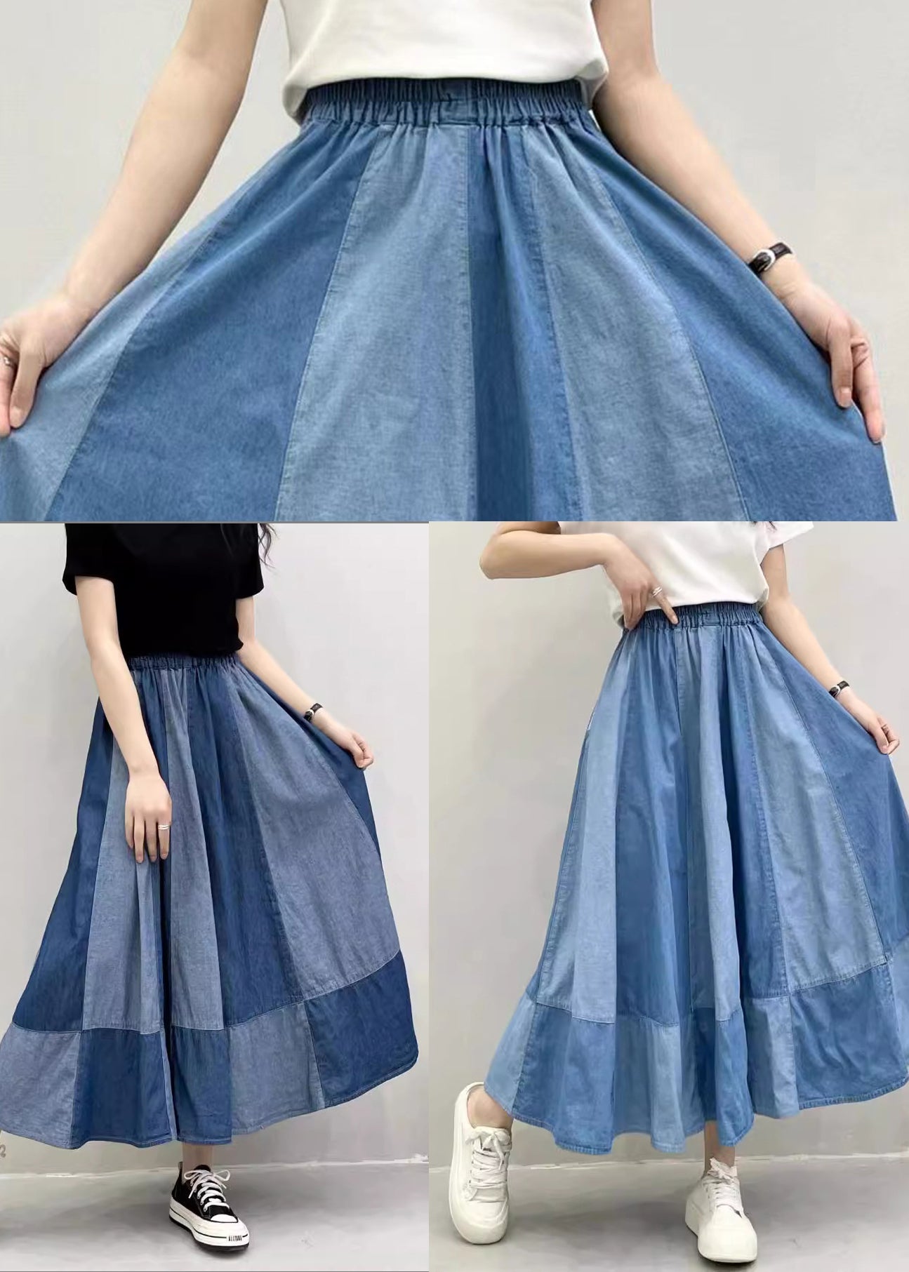 Jupes oversize en denim patchwork, ourlet large, pantalon d'été bleu marine supplémentaire