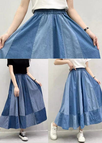 Jupes oversize en denim patchwork, ourlet large, pantalon d'été bleu marine supplémentaire