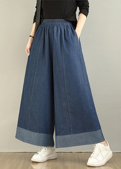 Pantalon d'été droit oversize en denim patchwork bleu marine