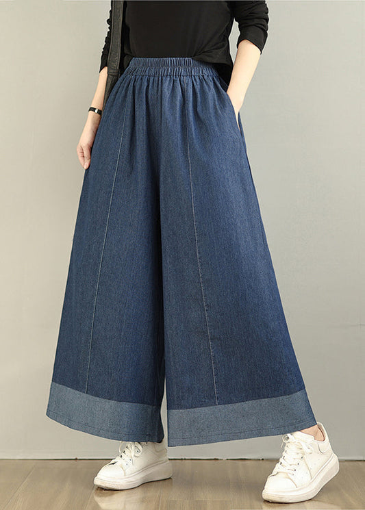 Pantalon d'été droit oversize en denim patchwork bleu marine
