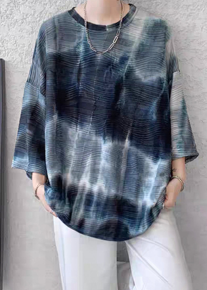 Navy Herren Seidenarmband Farbstoff Ärmel Lose T Shirt Krawatte Hals Ice O