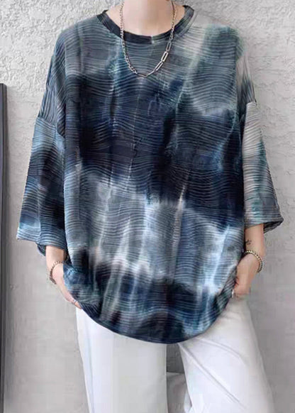 Navy Herren Seidenarmband Farbstoff Ärmel Lose T Shirt Krawatte Hals Ice O