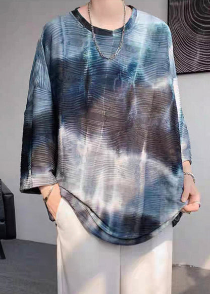 Navy Herren Seidenarmband Farbstoff Ärmel Lose T Shirt Krawatte Hals Ice O