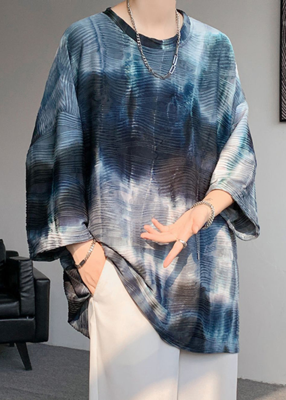 Navy Herren Seidenarmband Farbstoff Ärmel Lose T Shirt Krawatte Hals Ice O