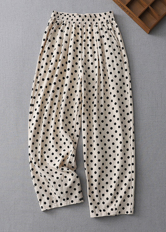 Neue Apricot Dot Taschen Elastische Taille Baumwolle Crop Pants Sommer GG059