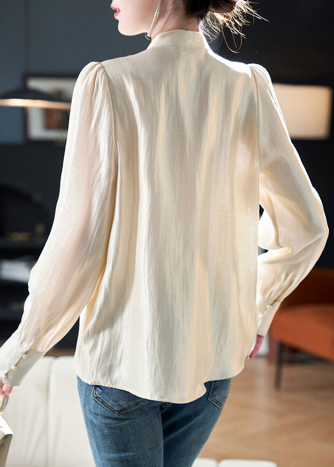 New Apricot Embroidered Button Cotton Shirt Long Sleeve Ada Fashion