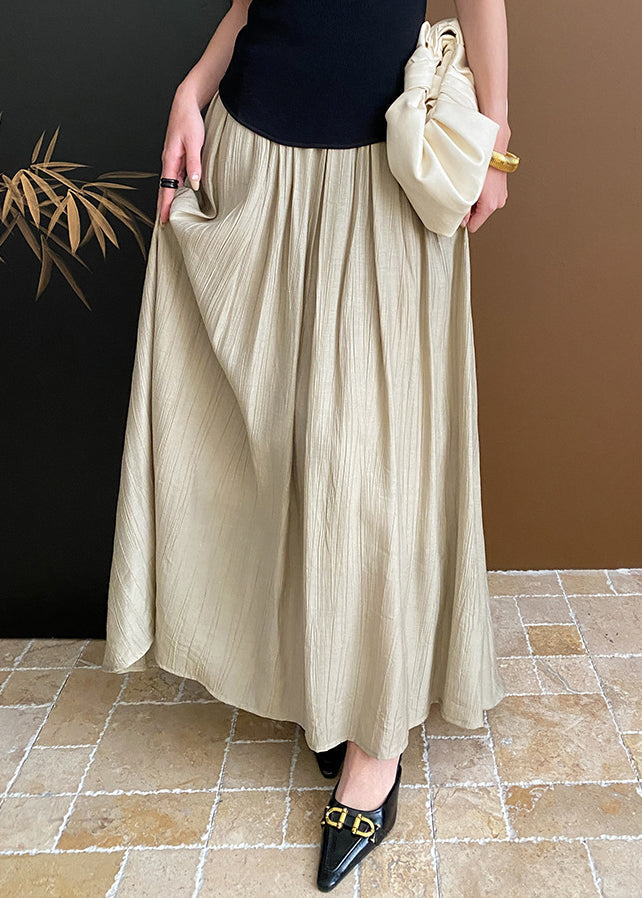 New Apricot High Waist Wrinkled Cotton Skirt Summer WR005