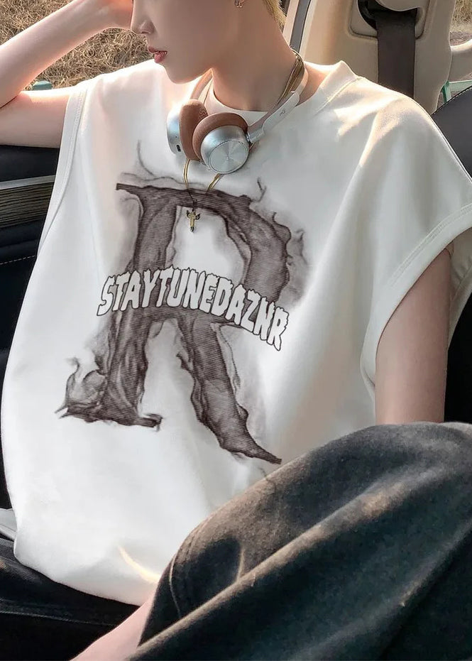 Print Tank Apricot Letter Men Sleeveless Cotton Oversized New