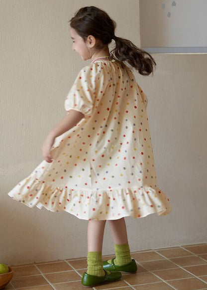 Nouvelles robes longues d'été en coton imprimé abricot à col rond pour filles EW040