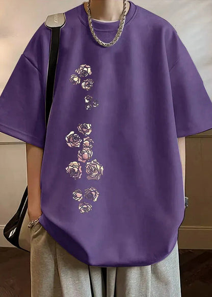 T Apricot Suede Shirt Faux Half Sleeve O Neck Mens Cozy Print New