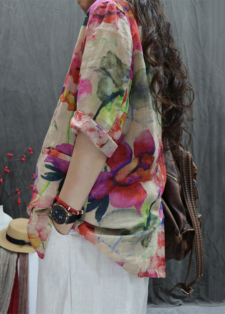 Offene Mäntel Rücken Baumwolle Taschen Armband Aprikose Neu Ärmeldruck