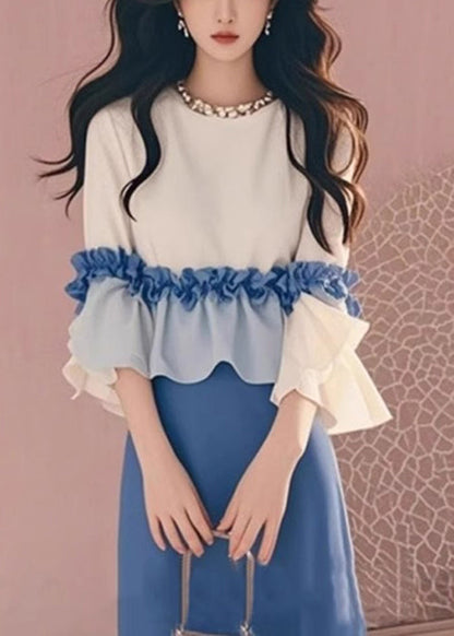 Ruffled New Tops And Skirts Two Apricot Cotton Set Piece Blue
