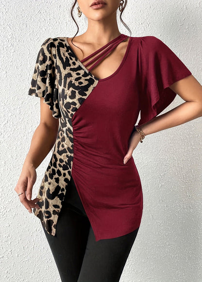 Army Butterfly Tops Asymmetrical Cotton Patchwork New Green