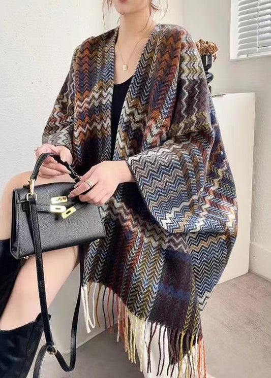 New Autumn And Winter Ethnic Style Black Coffee Tassel Shawl WO034