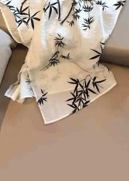 Nouveaux hauts en coton imprimés à boutons chinois beiges pour l'été JH032