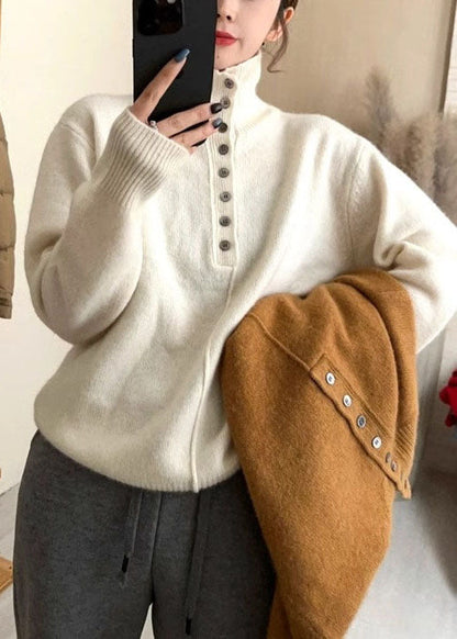 Nouveaux hauts en tricot épais à col montant beige pour l'automne WE025