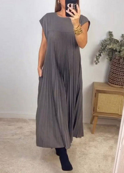 Taschen Faltenkleid Beige Solide Lang Neu Sommer