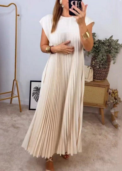 Taschen Faltenkleid Beige Solide Lang Neu Sommer