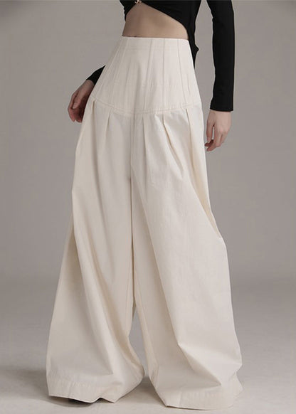 New Beige Zippered High Waist Cotton Wide Leg Pants Summer Ada Fashion