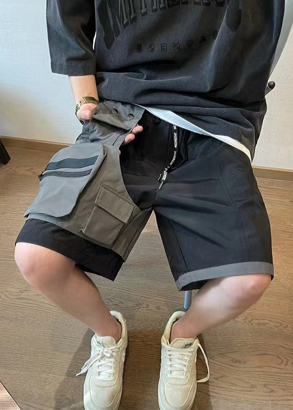 Baumwolle Shorts Patchwork Neue Asymmetrische Herren Taschen Schwarz