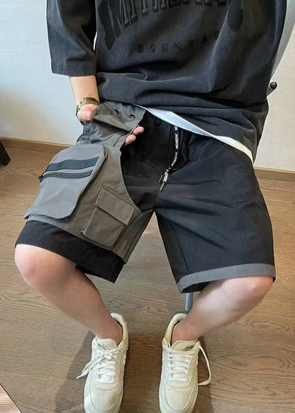 Baumwolle Shorts Patchwork Neue Asymmetrische Herren Taschen Schwarz